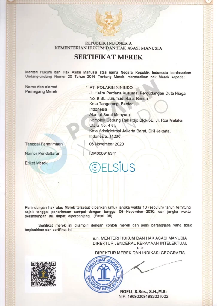 Sertifikat Celsius polarin.co.id
